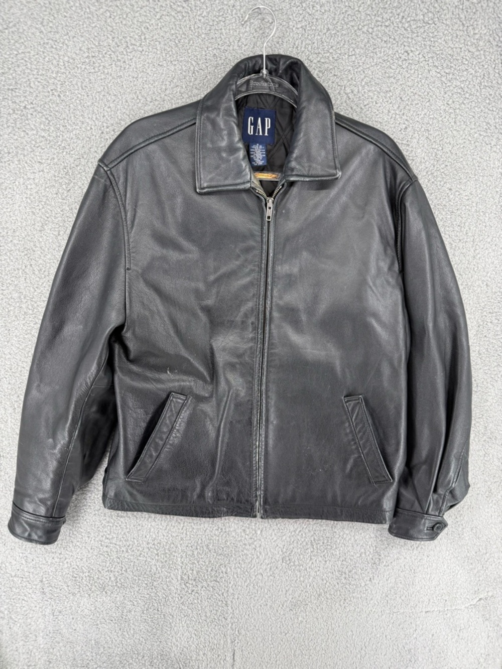 GAP Men's vintage Black Leather Zip Front Jacket